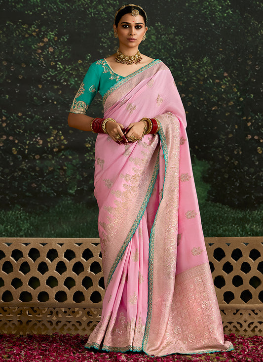 Pink Dola Silk Embroidery Work Festival Wear Saree SW922013
