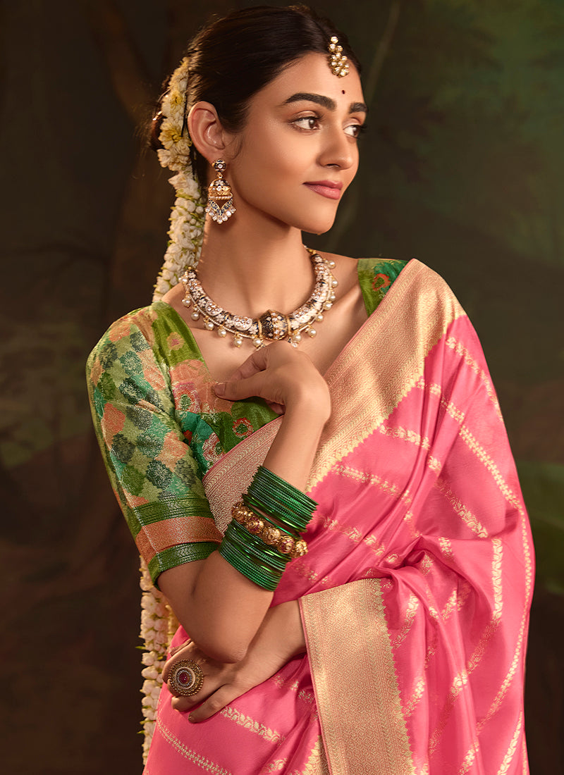 Pink Dola Silk Weaving Work Occasional Wear Saree SW268564