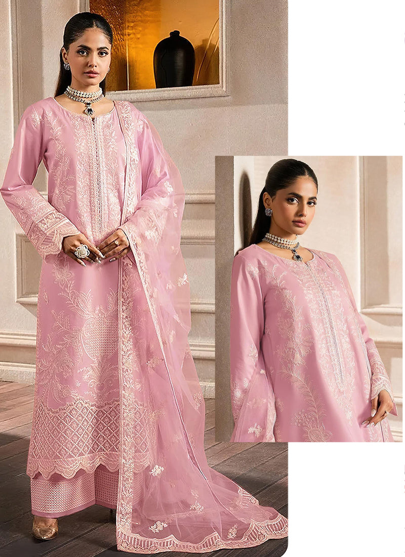 Pink Faux Georgette Embroidery Work Eid Wear Pakistani Suit SW120051