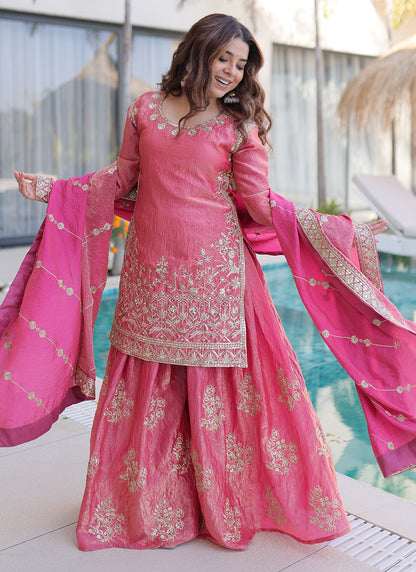 Pink Fendi Crush Silk Embroidery Work Festival Wear Readymade Salwar Suit SW414932