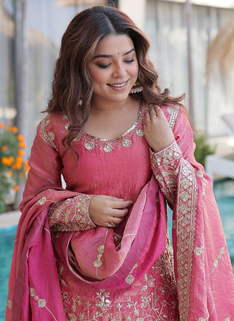 Pink Fendi Crush Silk Embroidery Work Festival Wear Readymade Salwar Suit SW414932