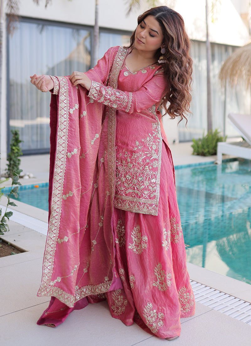 Pink Fendi Crush Silk Embroidery Work Festival Wear Readymade Salwar Suit SW414932