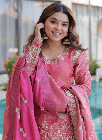 Pink Fendi Crush Silk Embroidery Work Festival Wear Readymade Salwar Suit SW414932