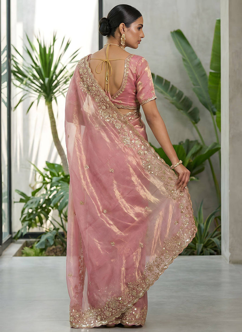 Pink Fendy Satin Silk Zari Embroidery Work Wedding Wear Wedding Saree SW788267