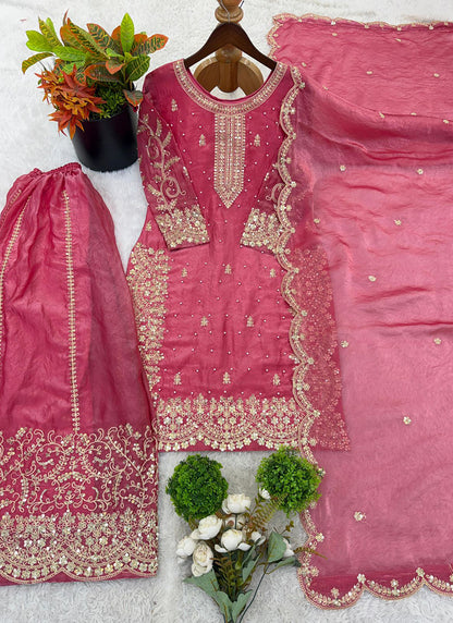 Pink Fendy Silk Embroidery Work Occasional Wear Readymade Plazzo Suit SW526794