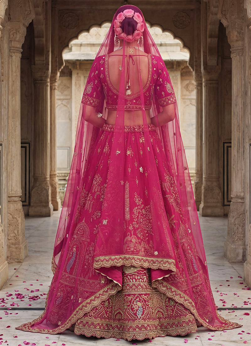 Pink Gadhwal Silk Zari Embroidery Work Bridal Wear Bridal Lehenga Choli SW250213