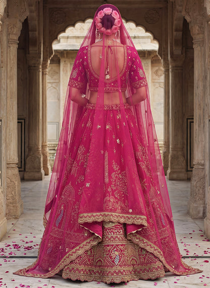 Pink Gadhwal Silk Zari Embroidery Work Bridal Wear Bridal Lehenga Choli SW250213