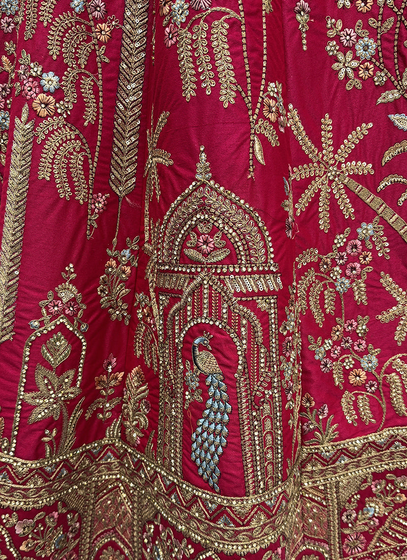 Pink Gadhwal Silk Zari Embroidery Work Bridal Wear Bridal Lehenga Choli SW250213
