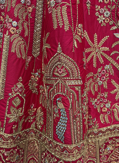 Pink Gadhwal Silk Zari Embroidery Work Bridal Wear Bridal Lehenga Choli SW250213