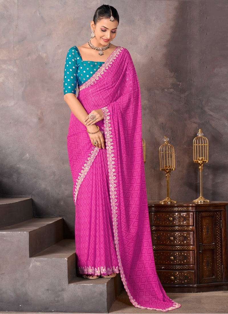Georgette Pink Saree with Embroidery Work for Daily Wear 382814