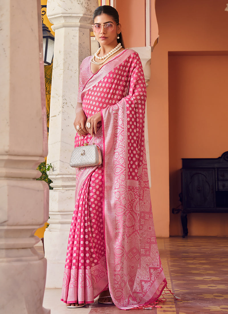 Georgette Pink Saree with Printed Work for Festival Wear 379797