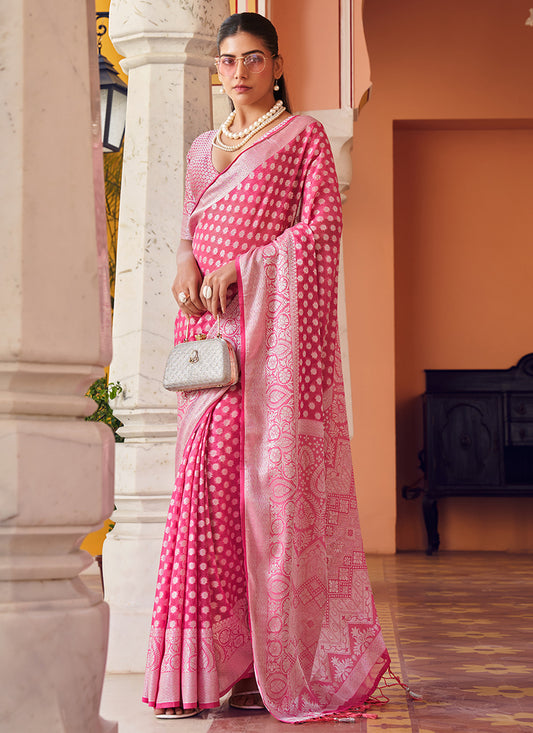 Georgette Pink Saree with Printed Work for Festival Wear 379797