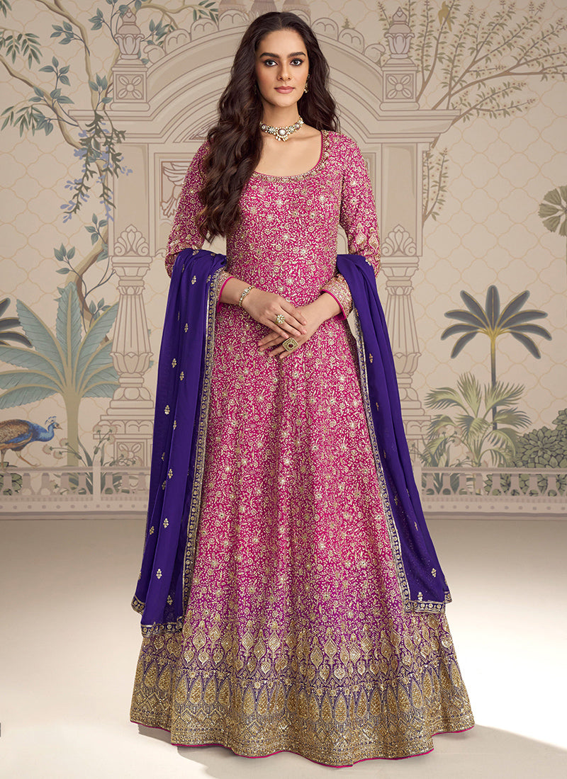 Pink Georgette Sequins Embroidery Work Party Wear Readymade Anarkali Gown SW910199