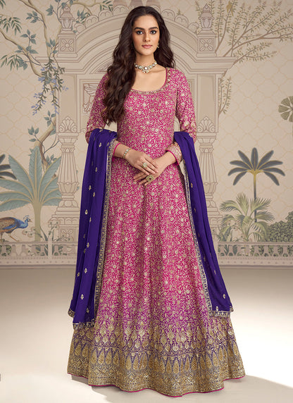 Pink Georgette Sequins Embroidery Work Party Wear Readymade Anarkali Gown SW910199
