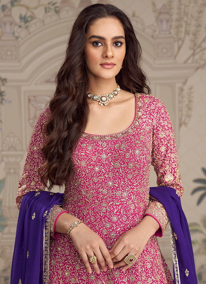 Pink Georgette Sequins Embroidery Work Party Wear Readymade Anarkali Gown SW910199