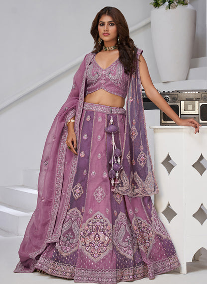 Georgette Pink Wedding Wear Zari Embroidery Work Lehenga Choli 385991
