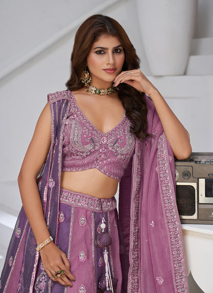 Georgette Pink Wedding Wear Zari Embroidery Work Lehenga Choli 385991