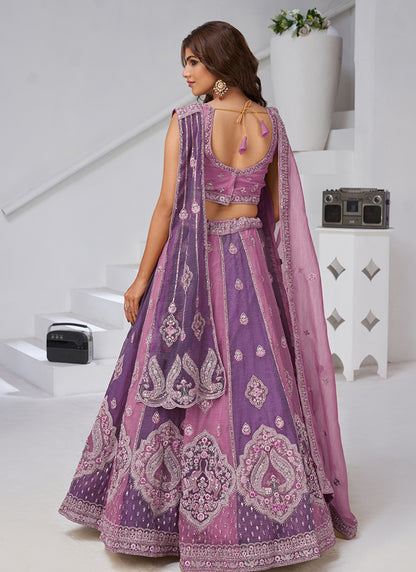 Georgette Pink Wedding Wear Zari Embroidery Work Lehenga Choli 385991