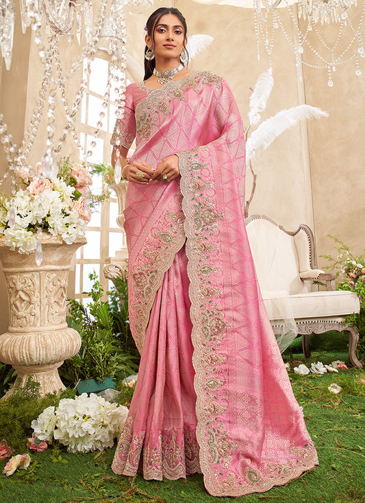Pink Giraffe Viscose Silk Weaving Work Wedding Wear Wedding Saree SW525967