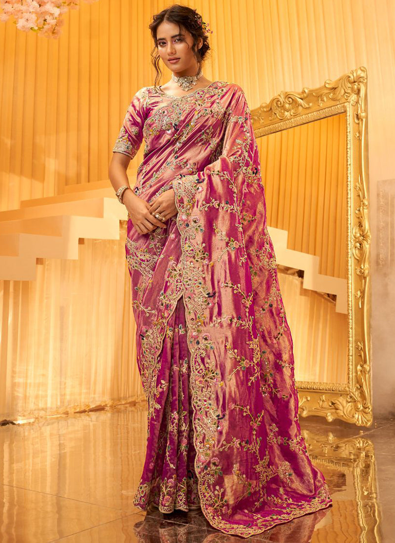 Pink Giraffe Viscose Silk Zari Work Wedding Wear Wedding Saree SW866884