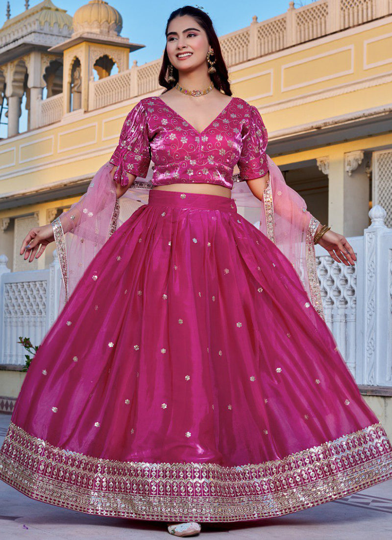 Jimmy Choo Pink Wedding Wear Sequins Work Readymade Lehenga Choli 388683