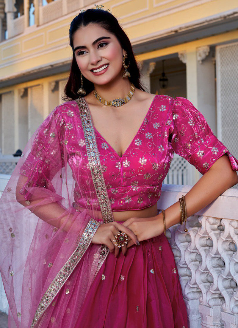 Jimmy Choo Pink Wedding Wear Sequins Work Readymade Lehenga Choli 388683