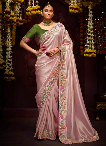Pink Kanjivaram Silk Sequins Work  Party Wear Saree SW641932