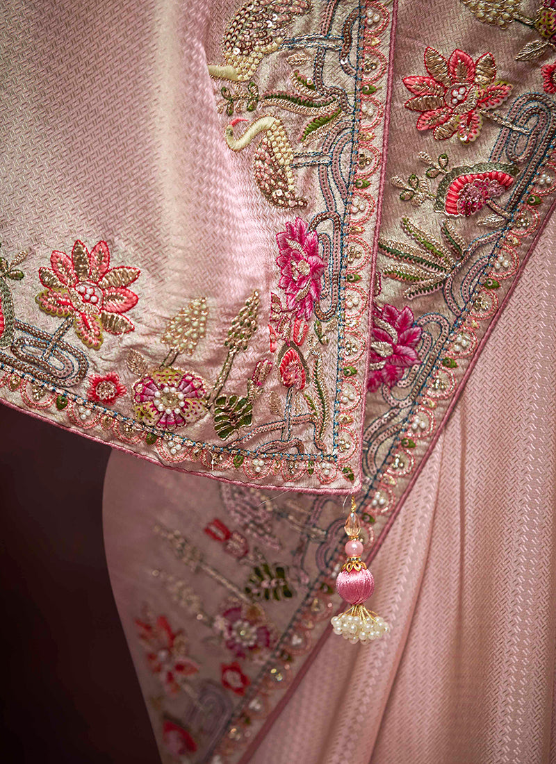 Pink Kanjivaram Silk Sequins Work  Party Wear Saree SW641932