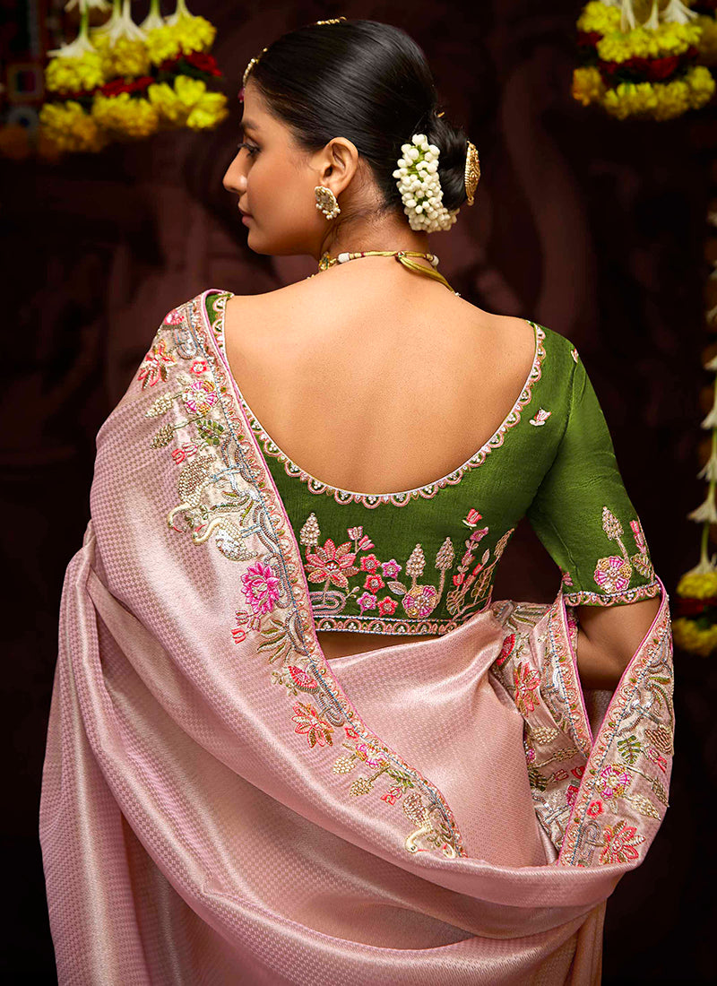 Pink Kanjivaram Silk Sequins Work  Party Wear Saree SW641932