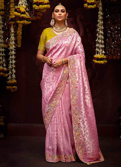 Pink Kanjivaram Silk Sequins Work  Party Wear Saree SW695836