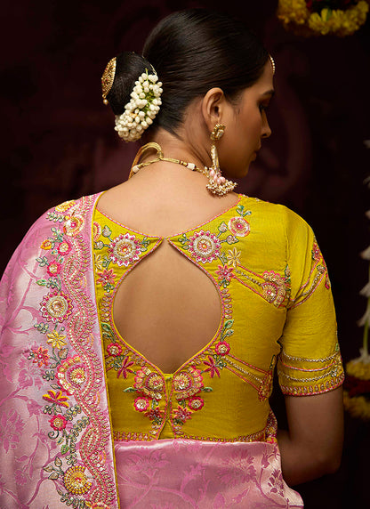 Pink Kanjivaram Silk Sequins Work  Party Wear Saree SW695836