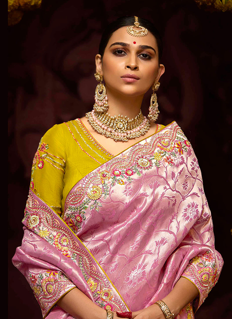 Pink Kanjivaram Silk Sequins Work  Party Wear Saree SW695836