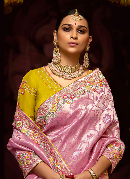 Pink Kanjivaram Silk Sequins Work  Party Wear Saree SW695836