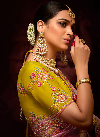 Pink Kanjivaram Silk Sequins Work  Party Wear Saree SW695836