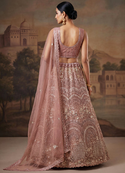 Pink Net Sequins Work Bridal Wear Lehenga Choli SW636099