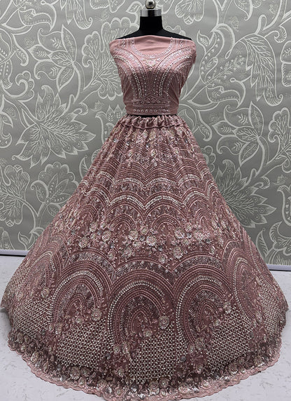 Pink Net Sequins Work Bridal Wear Lehenga Choli SW636099