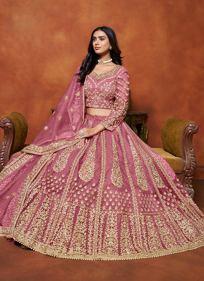 Pink Net Embroidery Work Wedding Wear Lehenga Choli SW264301