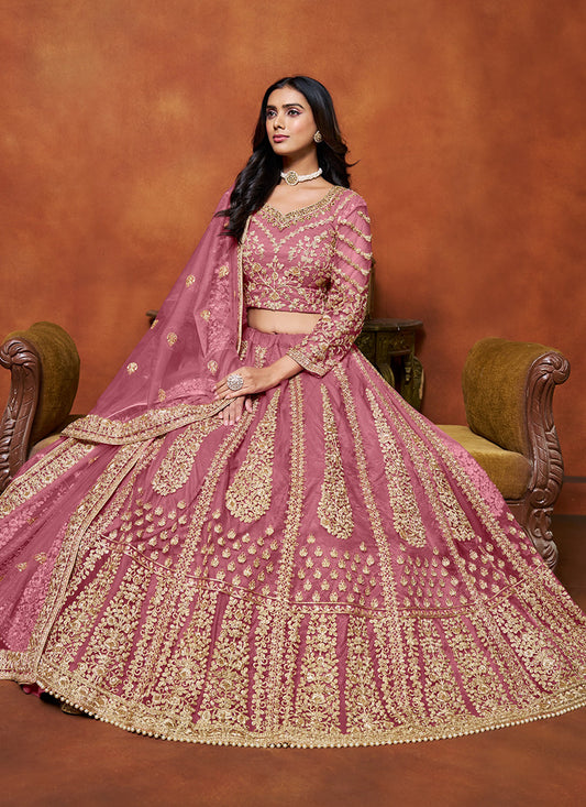 Pink Net Embroidery Work Wedding Wear Lehenga Choli SW264301