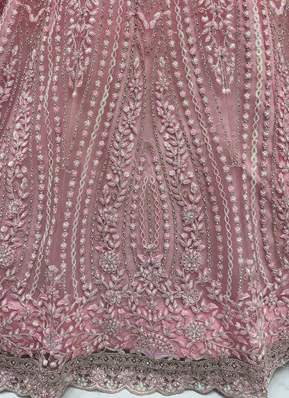 Net Pink Wedding Wear Embroidery Work Lehenga Choli 387447
