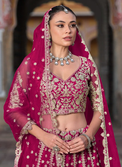 Pink Net Sequin Work Wedding Wear Lehenga Choli SW599016