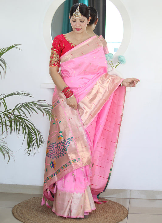 Paithni Silk Pink Saree with Embroidery Work for Party Wear 382458