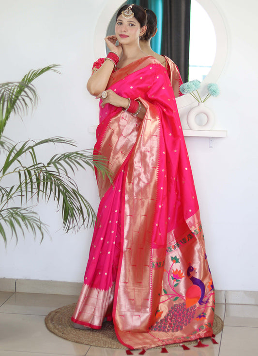 Paithni Silk Pink Saree with Embroidery Work for Party Wear 382463