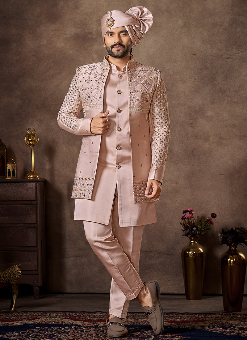 Pink Premium Silk Embroidery Work Wedding Wear Readymade 4 Pcs Suit SW734741