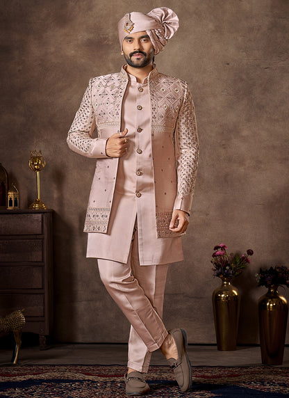 Pink Premium Silk Embroidery Work Wedding Wear Readymade 4 Pcs Suit SW734741
