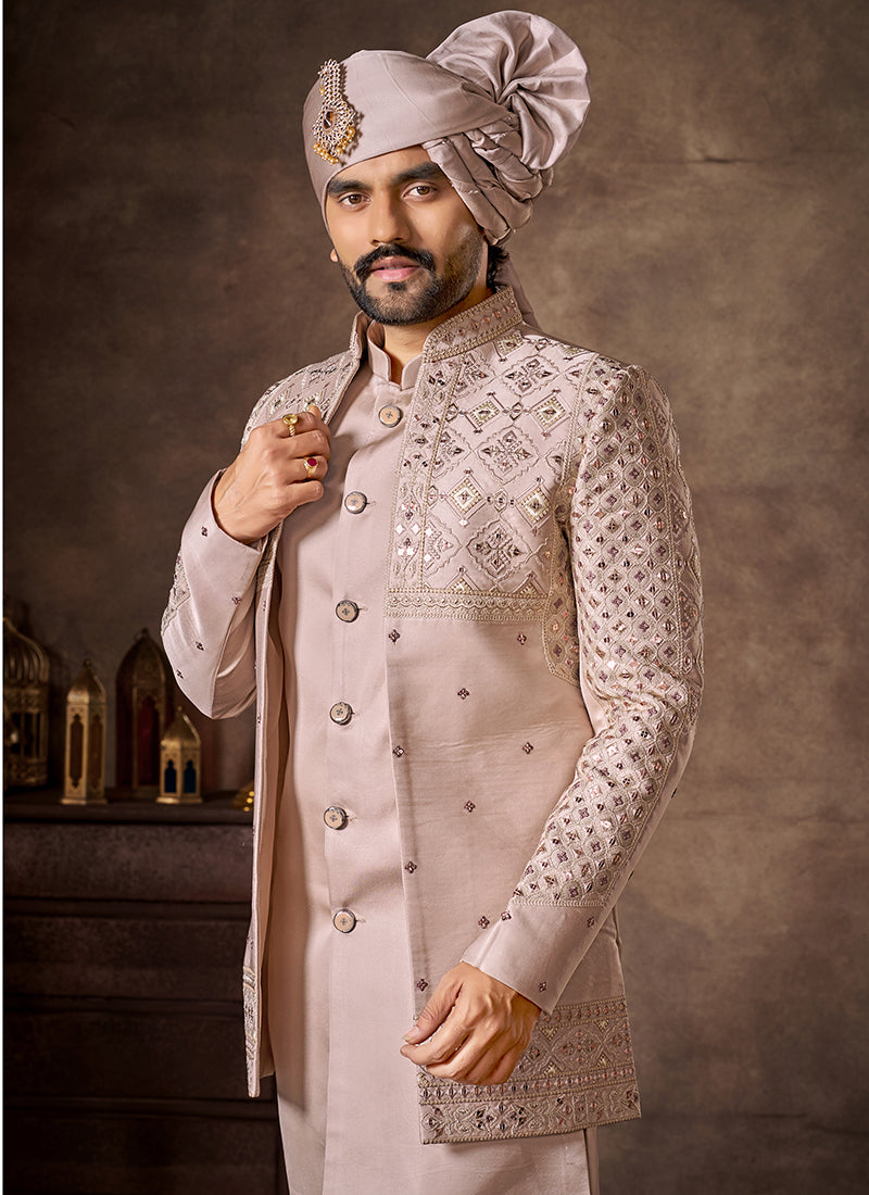Pink Premium Silk Embroidery Work Wedding Wear Readymade 4 Pcs Suit SW734741
