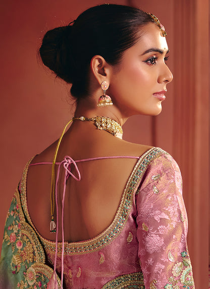 Pink Pure Smooth Zari Silk Embroidery Work Wedding Wear Saree SW370574