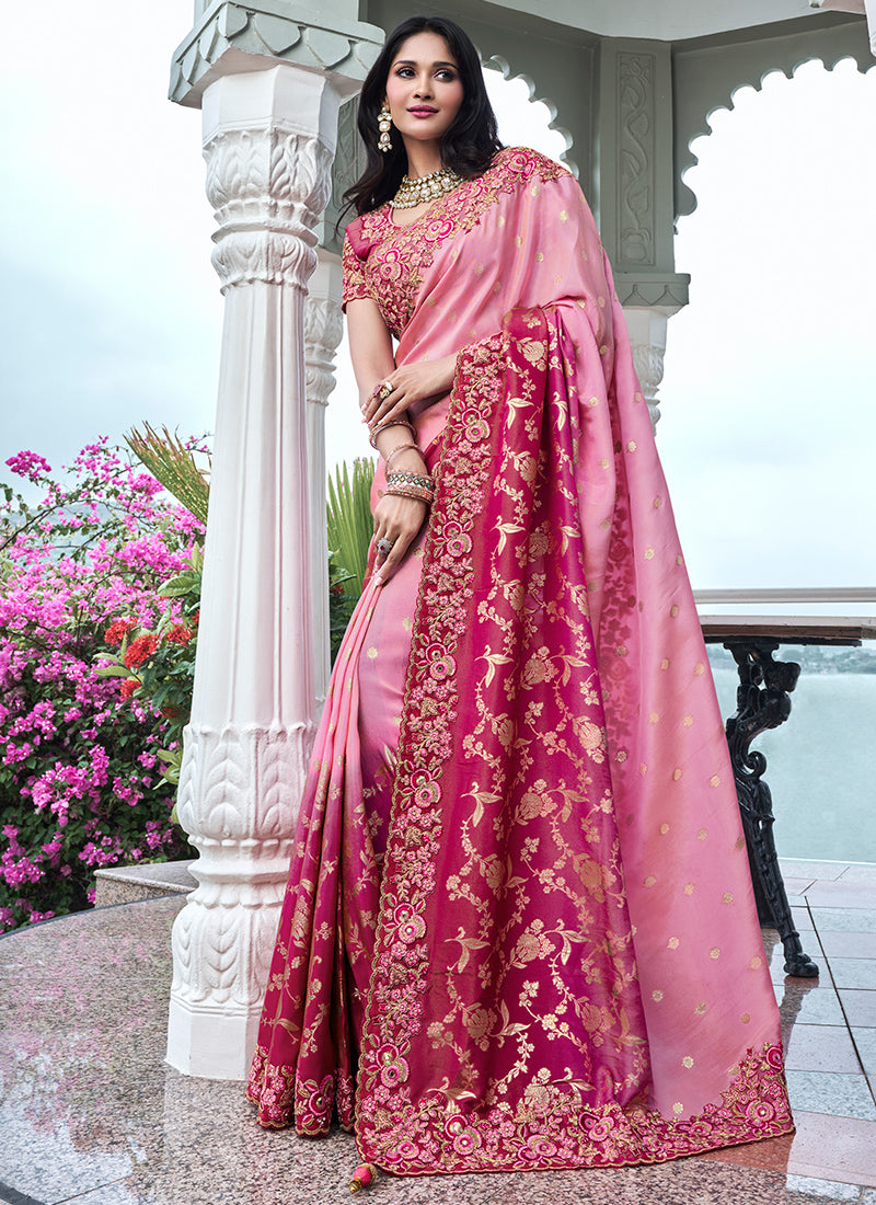 Pink Pure Tissue Silk Embroidery Work Occasional Wear Saree SW653504