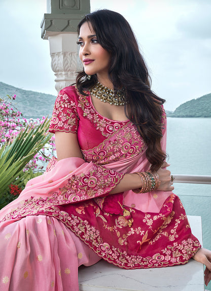 Pink Pure Tissue Silk Embroidery Work Occasional Wear Saree SW653504