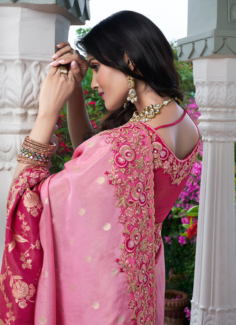 Pink Pure Tissue Silk Embroidery Work Occasional Wear Saree SW653504