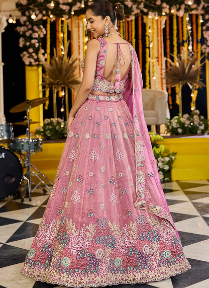 Satin Silk Light Pink Wedding Wear Heavy Embroidery Readymade Lehenga Choli